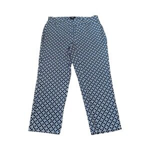 Premise Woman 1X Geometric‎ Print Pants Navy Blue White Career Casual